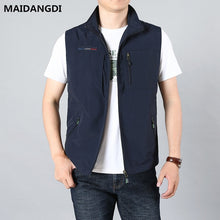 Load image into Gallery viewer, MAIDANGDI Men&#39;s Waistcoat  Jackets Vest 2020 Summer New Solid Color Stand Collar  Climbing Hiking Work Sleeveless With Pocket
