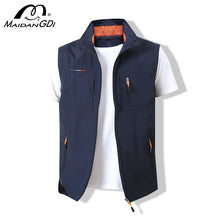 Load image into Gallery viewer, MAIDANGDI Men&#39;s Waistcoat  Jackets Vest 2020 Summer New Solid Color Stand Collar  Climbing Hiking Work Sleeveless With Pocket
